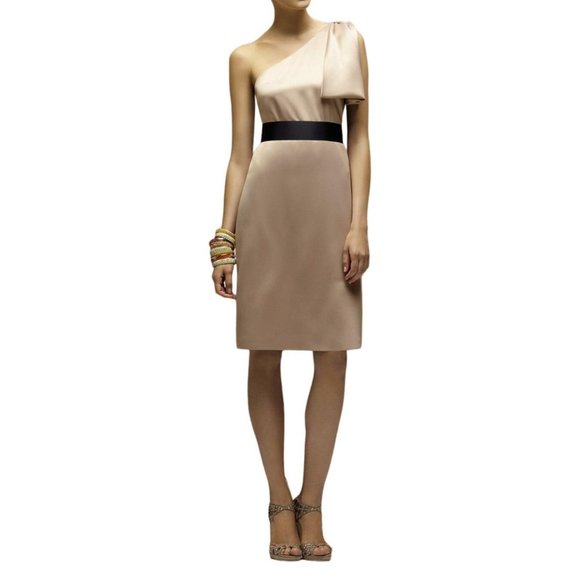 Lela Rose NWT One Shoulder Dress Bow Sand Party Wedding 12 - Picture 1 of 5